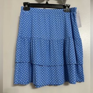 NWT Loveappella blue polka dot tier midi skirt